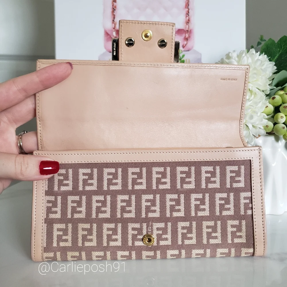 Authentic Pre-owned Vintage Fendi Zucchino FF Flap Wallet - Picture 7 of 15
